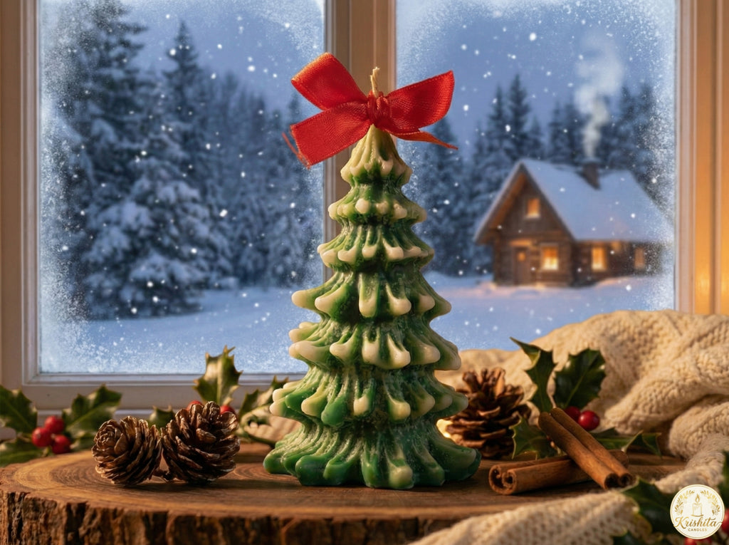 Frosted Pine Tree Candle| Green