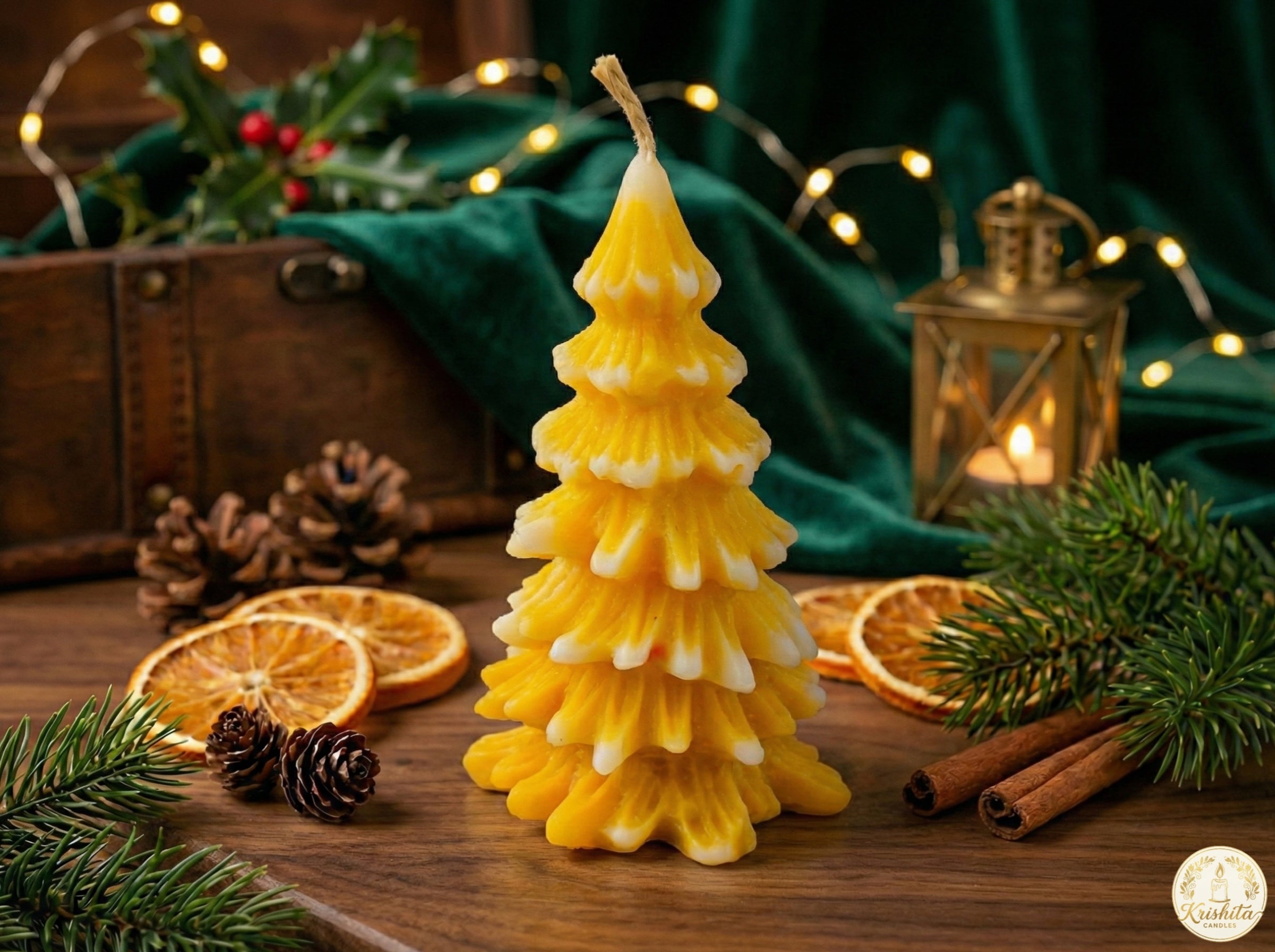 Frosted Pine Tree Candle| Yellow