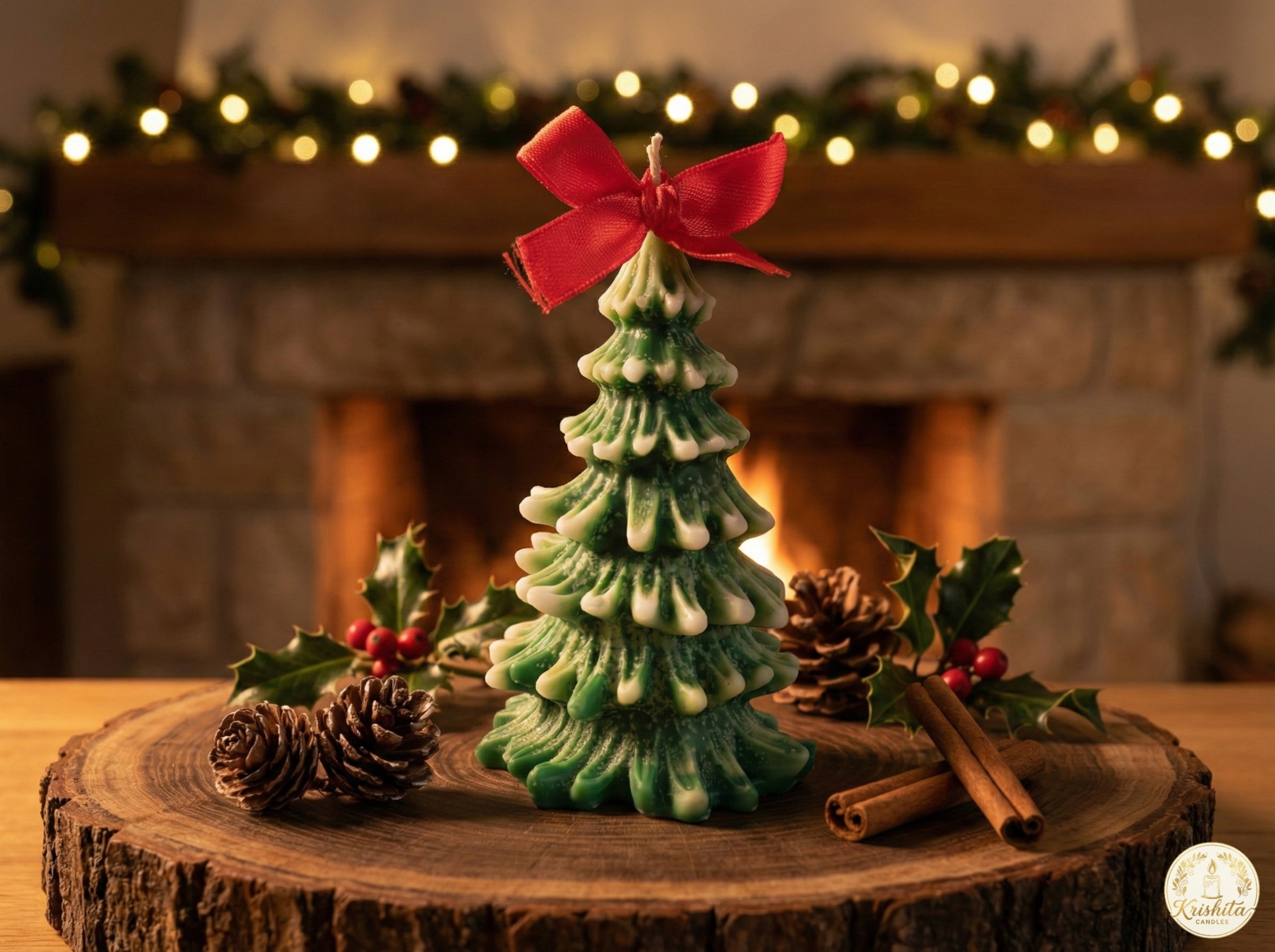 Frosted Pine Tree Candle| Green